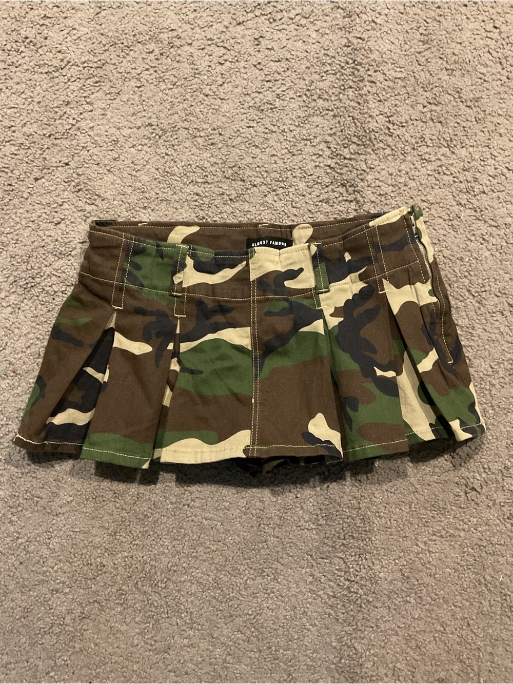 NWOT Almost Famous Camo Green Pleated Mini Skirt Dress Skort School Girl Y2K, L